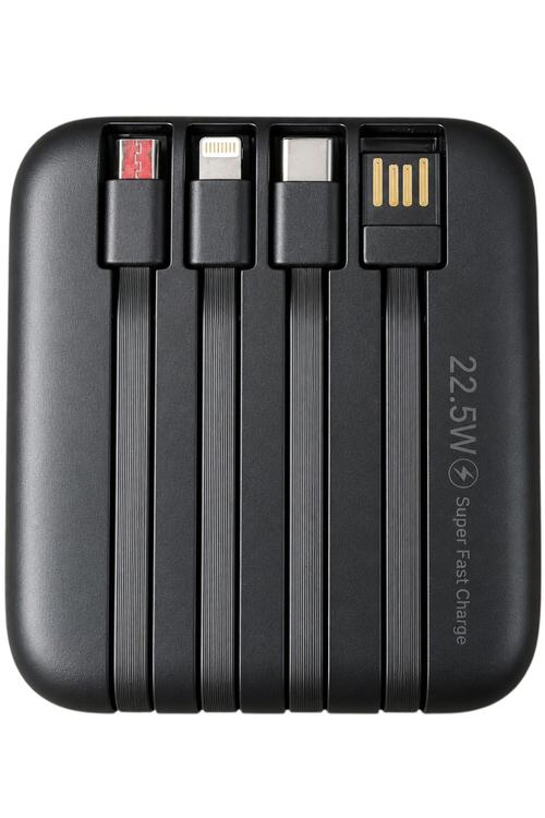 Portable 10,000 mAh Super Fast Charging Power Bank with 4 Built-In Cables Black